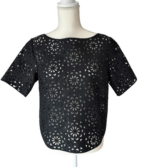 BANANA REPUBLIC Black Floral Cut Out Top Size S Sheer Cropped - Picture 1 of 9